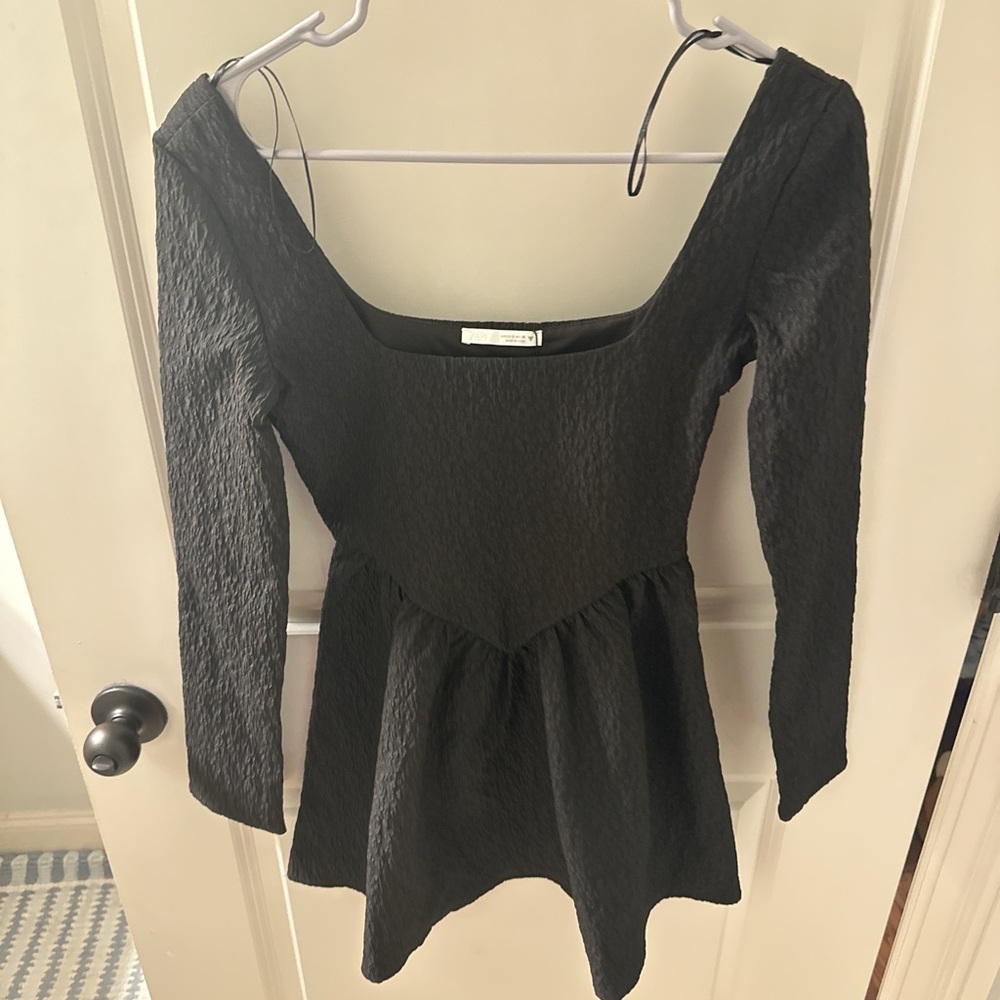 Zara Black Textured Long Sleeve Dress